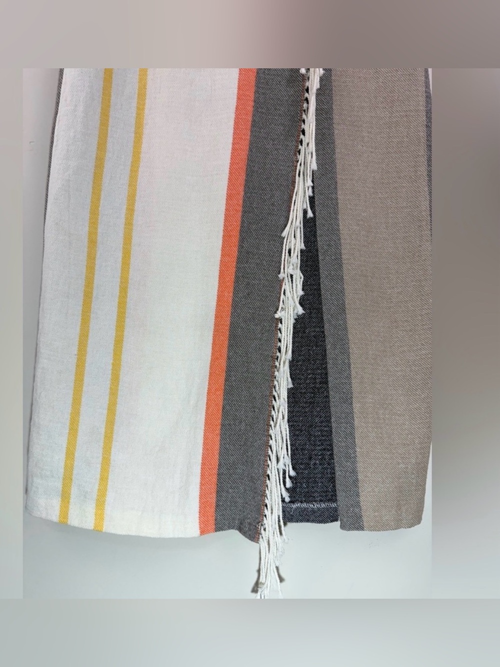 Zara Striped Fringe Wrap Midi Maxi Skirt Cream Orange Yellow Boho Size M - Picture 5 of 6